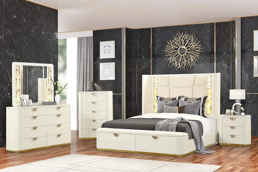 La Pierre Modern Style 5 Pc King Upholstered Bedroom Set Made with Wood and Gold Accents in Beige Default -DTYStore