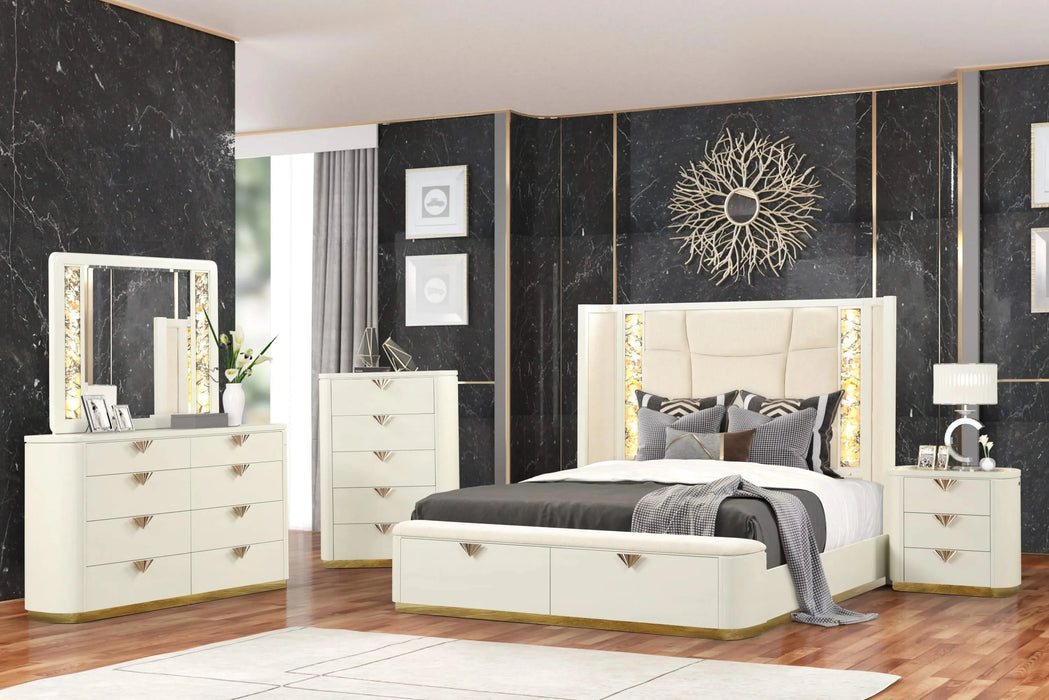 La Pierre Modern Style 5 Pc Queen Upholstered Bedroom Set Made with Wood and Gold Accents in Beige(CA INVENTORY) Default -DTYStore