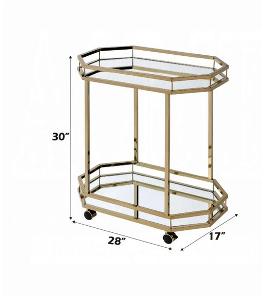 Lacole Mirrior & Champagne Finish Serving Cart Default -DTYStore