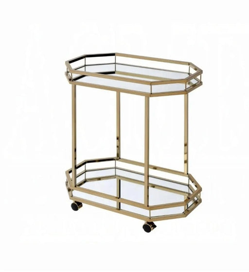 Lacole Mirrior & Champagne Finish Serving Cart Default -DTYStore