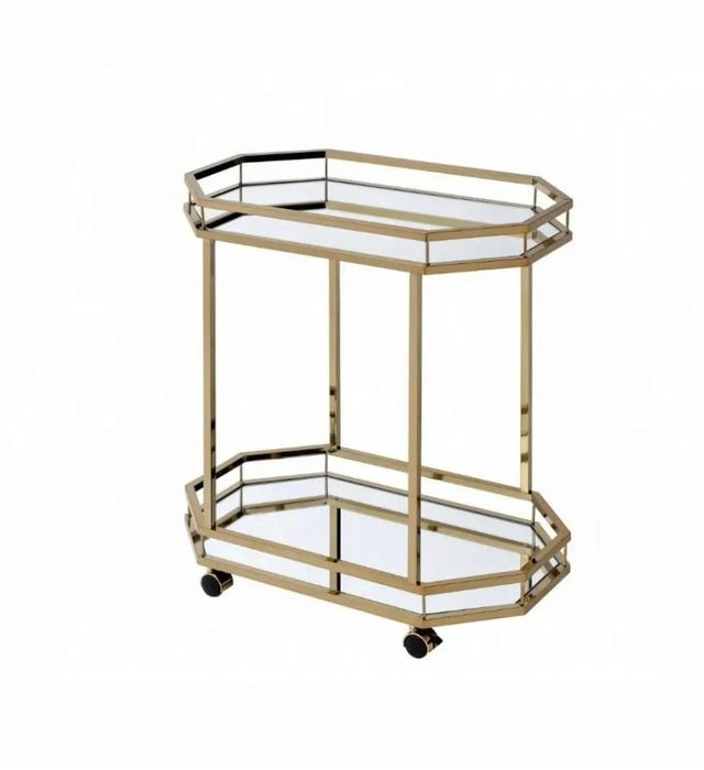 Lacole Mirrior & Champagne Finish Serving Cart Default -DTYStore