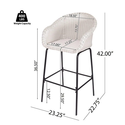 Ladd Outdoor Metal Wicker Barstool, Light Gray Faux Wicker, Set of 2 Default -DTYStore