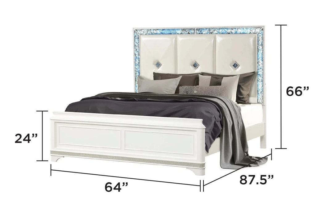 Laguna Modern Style 4 Pc Queen Upholstered Bedroom Set Made with Wood and Crystal Accents in White Default -DTYStore