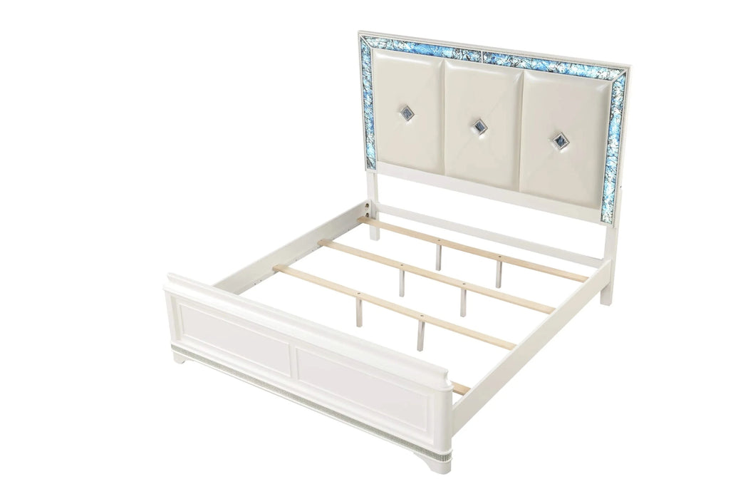 Laguna Modern Style 5 Pc King Upholstered Bedroom Set Made with Wood and Crystal Accents in White Default -DTYStore