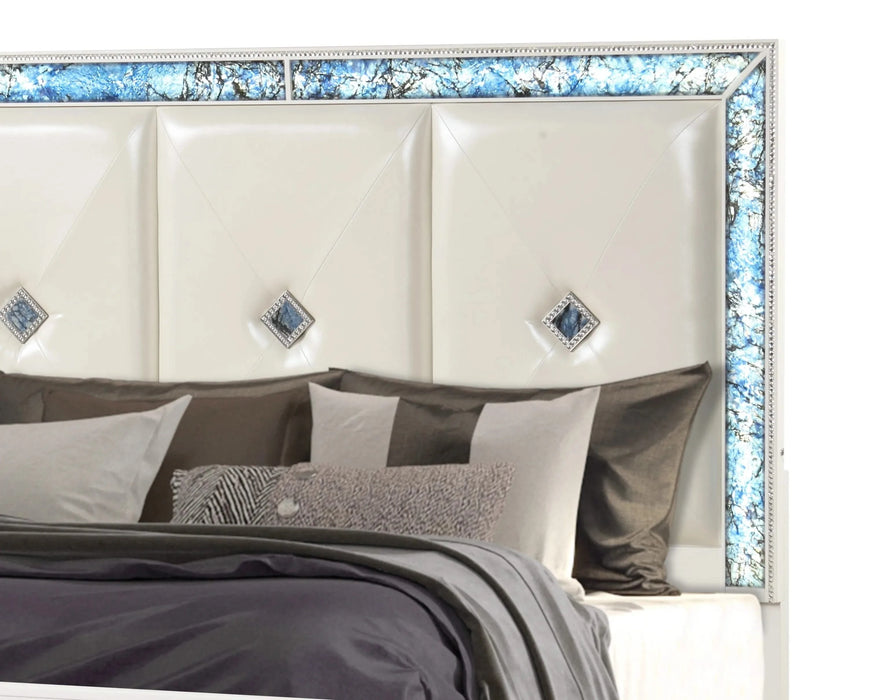 Laguna Modern Style 5 Pc Queen Upholstered Bedroom Set Made with Wood and Crystal Accents in White(NJ INVENTORY) Default -DTYStore