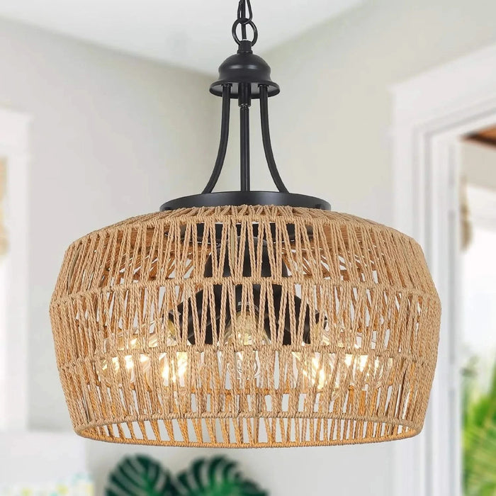 Large Farmhouse Chandeliers for Dining Room, 5-Light Rattan Boho Chandelier Light Fixture with Wicker Lampshade, Coastal Hanging Pendant Lighting for Kitchen Island Bedroom Living Room Nursery Default -DTYStore