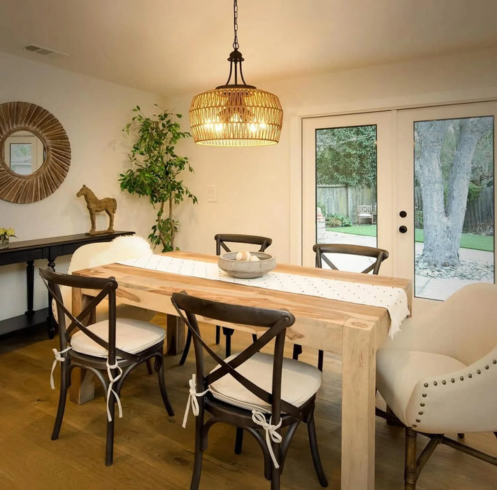 Large Farmhouse Chandeliers for Dining Room, 5-Light Rattan Boho Chandelier Light Fixture with Wicker Lampshade, Coastal Hanging Pendant Lighting for Kitchen Island Bedroom Living Room Nursery Default -DTYStore