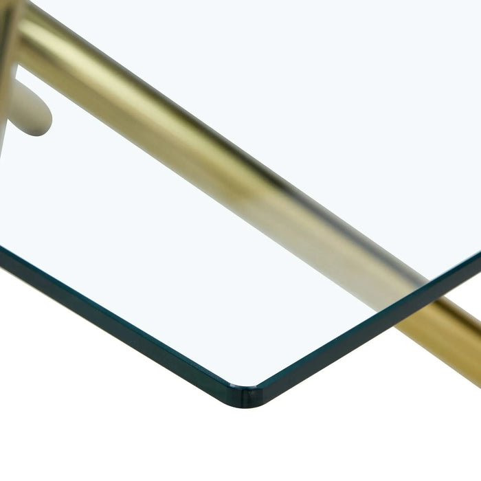 Large Modern Minimalist Rectangular Glass Dining Table for 6-8 with 0.39'Tempered Glass Tabletop and Golden Metal Legs,Kitchen Dining Living Meeting Room Banquet hall, 71' x 35.4' x 30'W1151S00798 Default -DTYStore