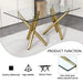 Large Modern Minimalist Rectangular Glass Dining Table for 6-8 with 0.39'Tempered Glass Tabletop and Golden Metal Legs,Kitchen Dining Living Meeting Room Banquet hall, 71' x 35.4' x 30'W1151S00798 Default -DTYStore