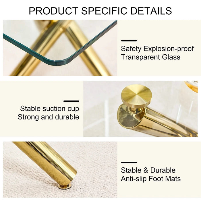 Large Modern Minimalist Rectangular Glass Dining Table for 6-8 with 0.39'Tempered Glass Tabletop and Golden Metal Legs,Kitchen Dining Living Meeting Room Banquet hall, 71' x 35.4' x 30'W1151S00798 Default -DTYStore