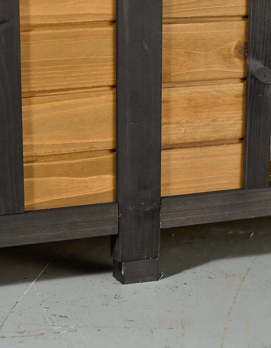 Large Outdoor Wooden Dog House with Dual Doors, Waterproof Asphalt Roof & Lift-Up Top, Fir Wood Dog Shelter for Medium to Large Dogs (Black & Natural Finish) Default -DTYStore