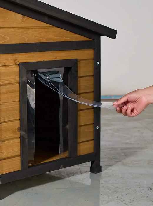 Large Outdoor Wooden Dog House with Dual Doors, Waterproof Asphalt Roof & Lift-Up Top, Fir Wood Dog Shelter for Medium to Large Dogs (Black & Natural Finish) Default -DTYStore