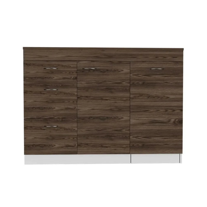 Laurel 3-Drawer L-Shaped Convertible Kitchen Island White and Dark Walnut Default -DTYStore