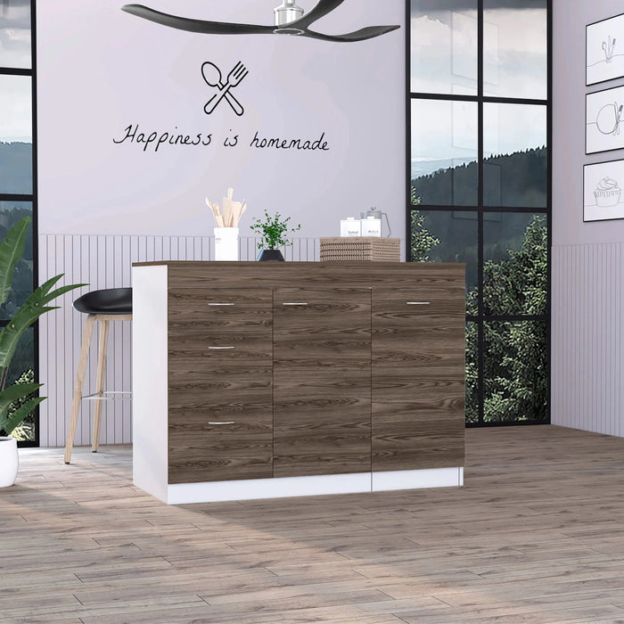 Laurel 3-Drawer L-Shaped Convertible Kitchen Island White and Dark Walnut Default -DTYStore