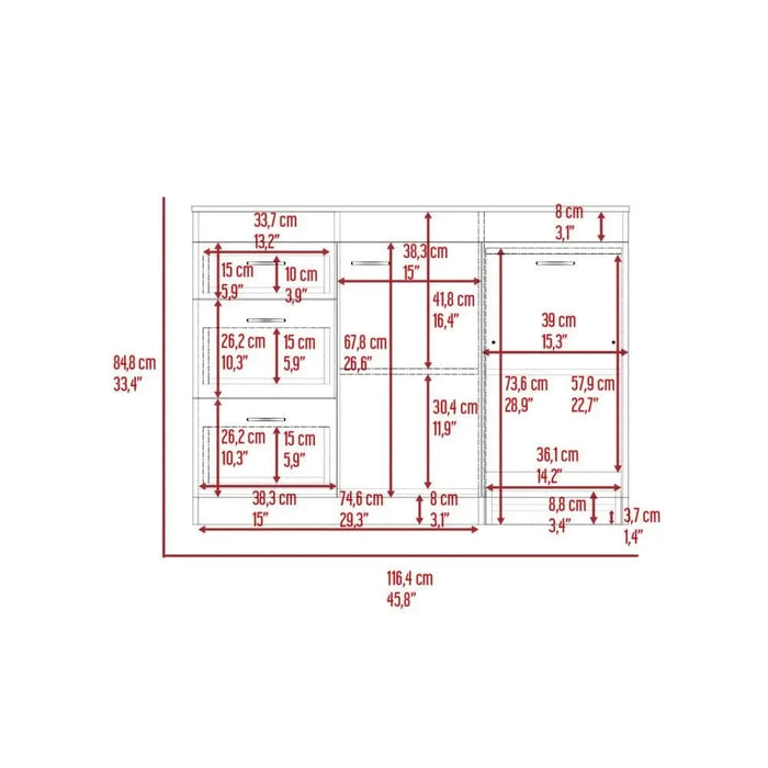 Laurel 3-Drawer L-Shaped Convertible Kitchen Island White and Dark Walnut Default -DTYStore