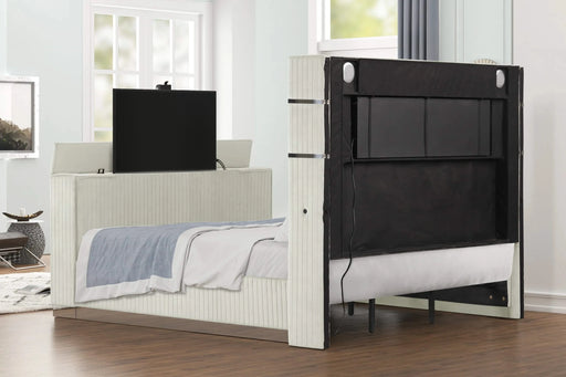 Lavish Modern Style 4 Pc Queen Bedroom Set Made with Fireplace in Headboard & TV stand in Footboard with Wood in Beige Default -DTYStore