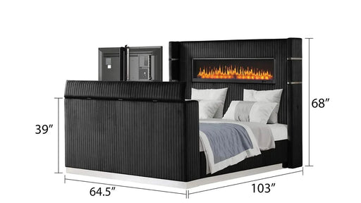 Lavish Modern Style 4 Pc Queen Bedroom Set Made with Fireplace in Headboard & TV stand in Footboard with Wood in Black(CA INVENTORY) Default -DTYStore