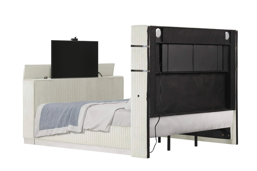 Lavish Modern Style 5 Pc Queen Bedroom Set Made with Fireplace in Headboard & TV stand in Footboard with Wood in Beige Default -DTYStore
