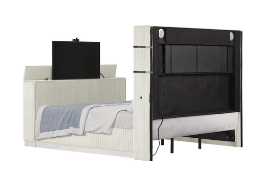 Lavish Modern Style 5 Pc Queen Bedroom Set Made with Fireplace in Headboard & TV stand in Footboard with Wood in Beige Default -DTYStore