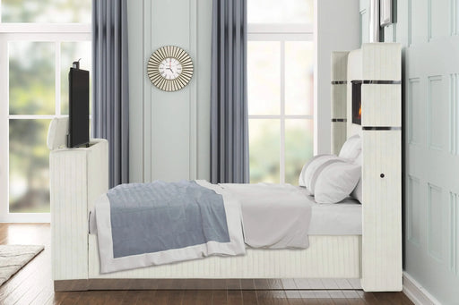 Lavish Modern Style 5 Pc Queen Bedroom Set Made with Fireplace in Headboard & TV stand in Footboard with Wood in Beige Default -DTYStore