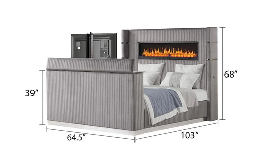 Lavish Modern Style 5 Pc Queen Bedroom Set Made with Fireplace in Headboard & TV stand in Footboard with Wood in Grey(CA INVENTORY) Default -DTYStore