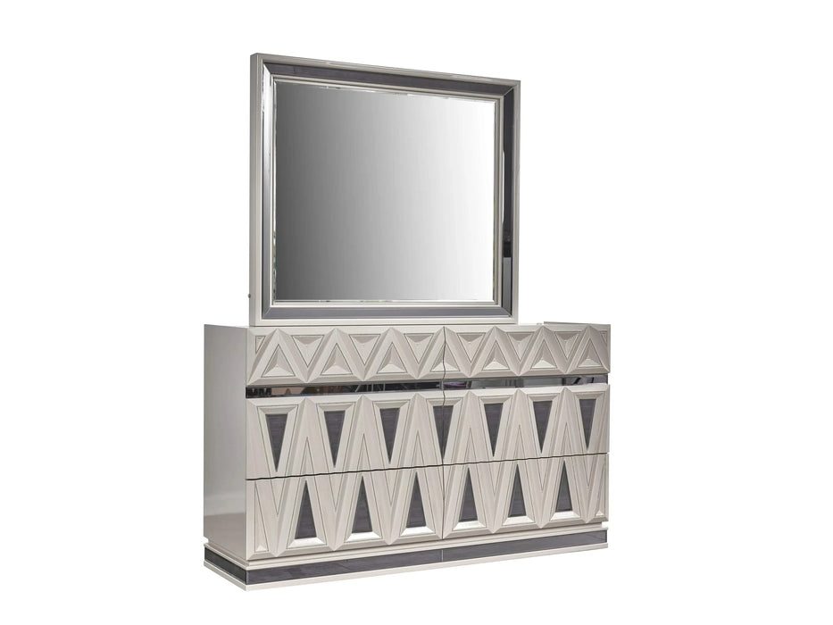 Lavita Modern & Contemporary Style 4 Pc King Upholstered Bedroom Set Made with Wood and Gold Accents in River Sand Grey (NJ Inventory) Default -DTYStore