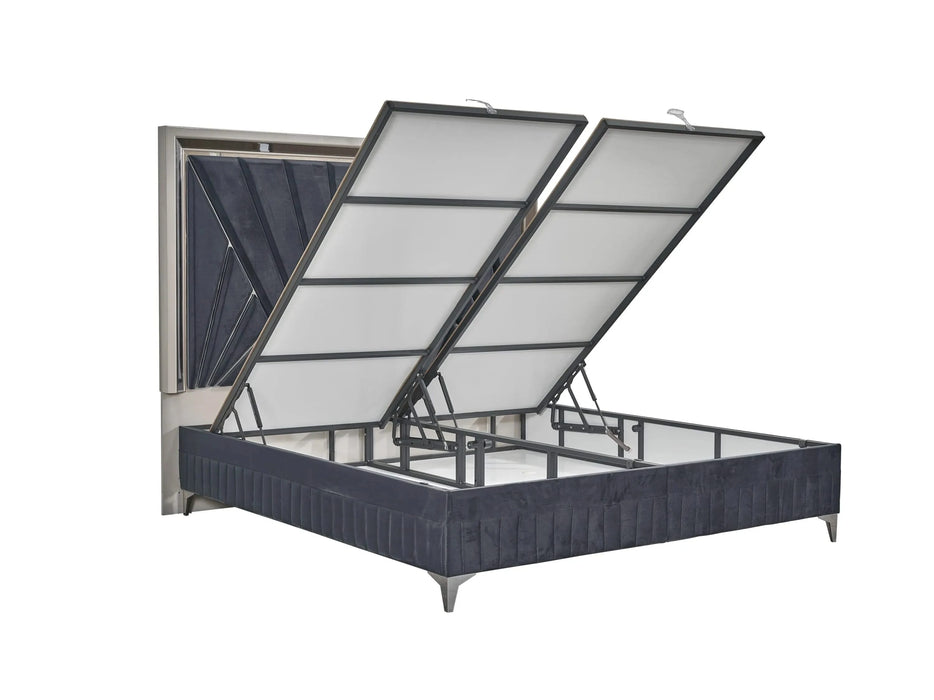 Lavita Modern & Contemporary Style 4 Pc Queen Upholstered Bedroom Set Made with Wood and Gold Accents in River Sand Grey (NJ Inventory) Default -DTYStore