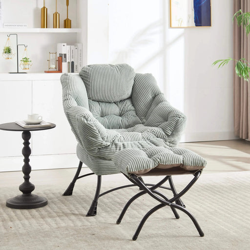 Lazy Chair with Ottoman, Modern Lounge Accent Chair with Armrests and a Side Pocket, Leisure Upholstered Sofa Chair Reading Chair with Footrest for Small Space, Corner Chair-Light green Default -DTYStore