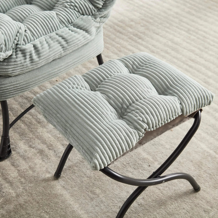 Lazy Chair with Ottoman, Modern Lounge Accent Chair with Armrests and a Side Pocket, Leisure Upholstered Sofa Chair Reading Chair with Footrest for Small Space, Corner Chair-Light green Default -DTYStore