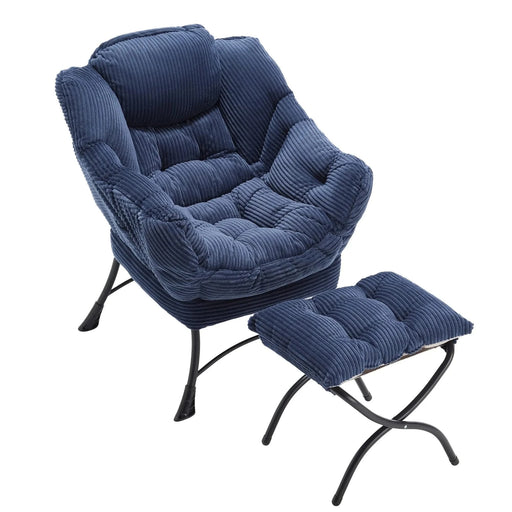 Lazy Chair with Ottoman, Modern Lounge Accent Chair with Armrests and a Side Pocket, Leisure Upholstered Sofa Chair Reading Chair with Footrest for Small Space, Corner Chair-Navy blue Default -DTYStore