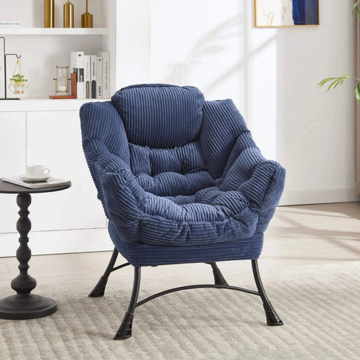 Lazy Chair with Ottoman, Modern Lounge Accent Chair with Armrests and a Side Pocket, Leisure Upholstered Sofa Chair Reading Chair with Footrest for Small Space, Corner Chair-Navy blue Default -DTYStore