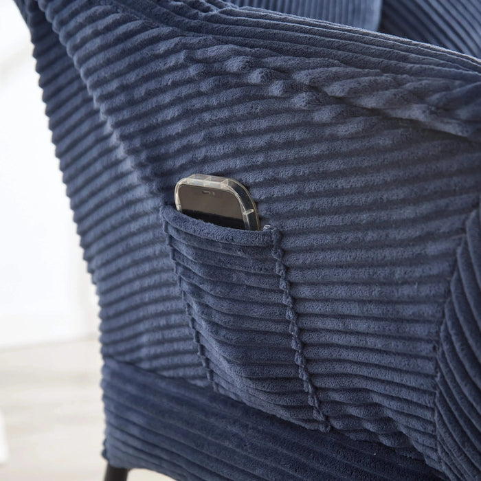 Lazy Chair with Ottoman, Modern Lounge Accent Chair with Armrests and a Side Pocket, Leisure Upholstered Sofa Chair Reading Chair with Footrest for Small Space, Corner Chair-Navy blue Default -DTYStore