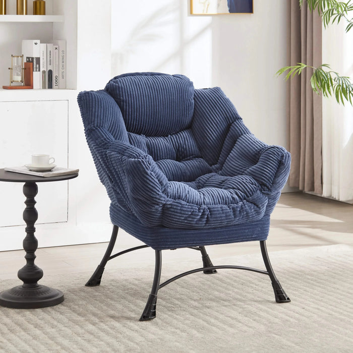 Lazy Chair with Ottoman, Modern Lounge Accent Chair with Armrests and a Side Pocket, Leisure Upholstered Sofa Chair Reading Chair with Footrest for Small Space, Corner Chair-Navy blue Default -DTYStore