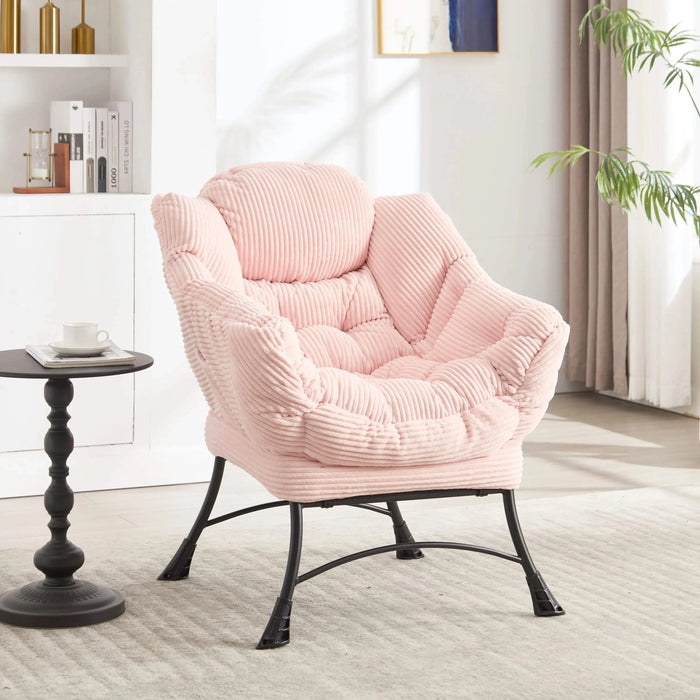 Lazy Chair with Ottoman, Modern Lounge Accent Chair with Armrests and a Side Pocket, Leisure Upholstered Sofa Chair Reading Chair with Footrest for Small Space, Corner Chair-Pink Default -DTYStore