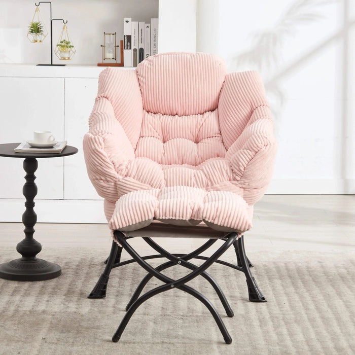 Lazy Chair with Ottoman, Modern Lounge Accent Chair with Armrests and a Side Pocket, Leisure Upholstered Sofa Chair Reading Chair with Footrest for Small Space, Corner Chair-Pink Default -DTYStore