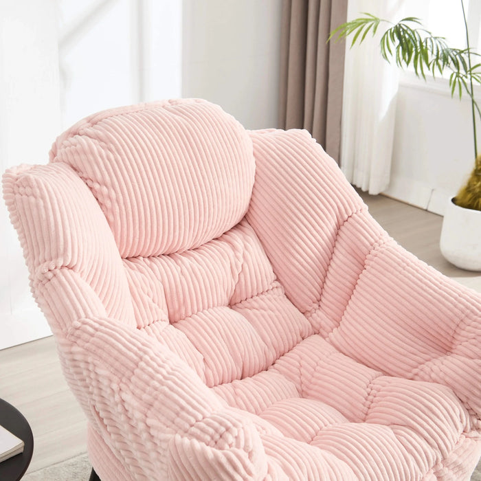 Lazy Chair with Ottoman, Modern Lounge Accent Chair with Armrests and a Side Pocket, Leisure Upholstered Sofa Chair Reading Chair with Footrest for Small Space, Corner Chair-Pink Default -DTYStore