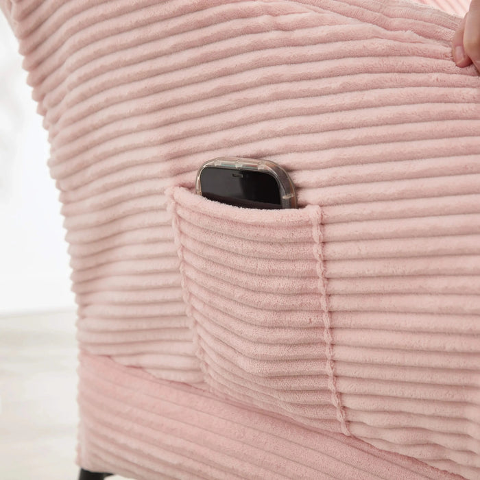 Lazy Chair with Ottoman, Modern Lounge Accent Chair with Armrests and a Side Pocket, Leisure Upholstered Sofa Chair Reading Chair with Footrest for Small Space, Corner Chair-Pink Default -DTYStore