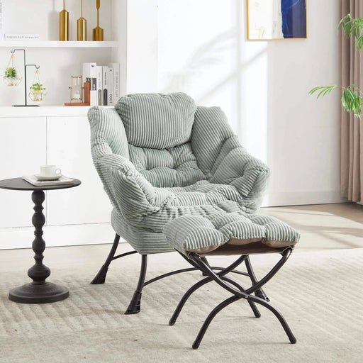 Lazy Chair with Ottoman, Modern Lounge Accent Chair with Armrests and a Side Pocket, Leisure Upholstered Sofa Chair Reading Chair with Footrest for Small Space, Corner Chair-DTYStore