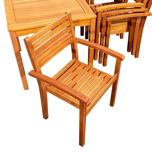 Leadville Eucalyptus Outdoor Square Dining Set With 4 Stacking Armchairs Natural Oil -DTYStore
