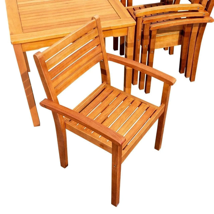Leadville Eucalyptus Outdoor Square Dining Set With 4 Stacking Armchairs Natural Oil -DTYStore