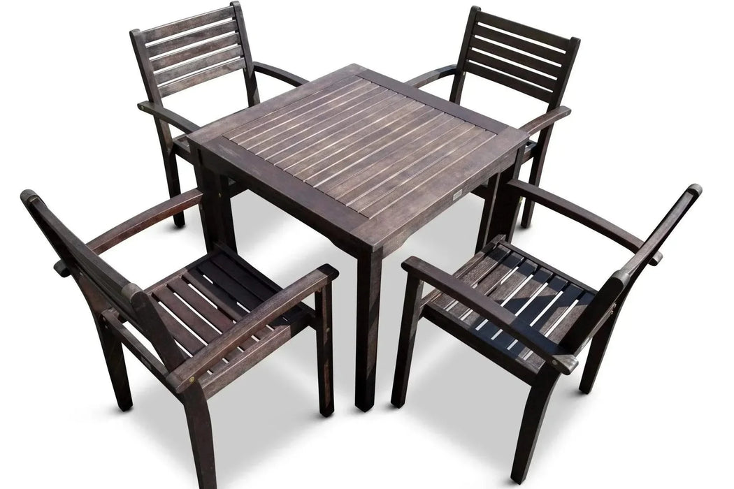 Leadville Eucalyptus Outdoor Square Dining Set With 4 Stacking Armchairs Espresso -DTYStore