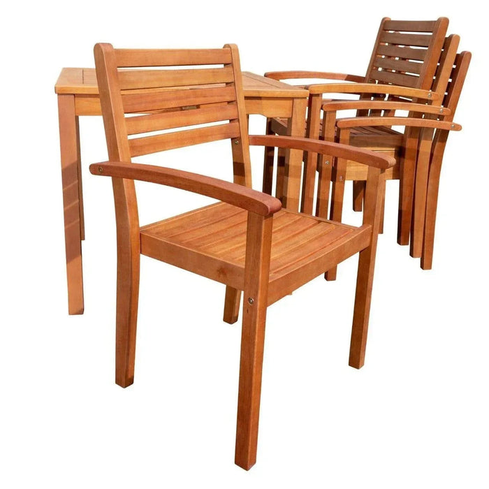 Leadville Eucalyptus Outdoor Square Dining Set With 4 Stacking Armchairs Natural Oil -DTYStore