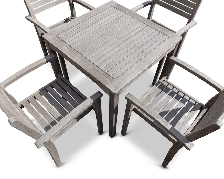 Leadville Eucalyptus Outdoor Square Dining Set With 4 Stacking Armchairs Driftwood Gray -DTYStore