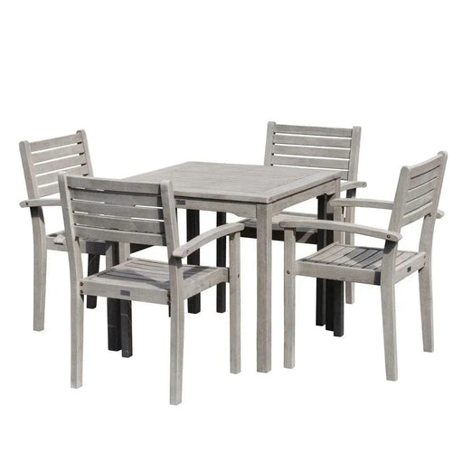 Leadville Eucalyptus Outdoor Square Dining Set With 4 Stacking Armchairs Natural Oil -DTYStore