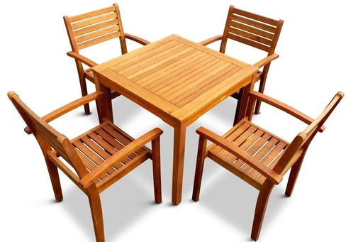 Leadville Eucalyptus Outdoor Square Dining Set With 4 Stacking Armchairs Natural Oil -DTYStore