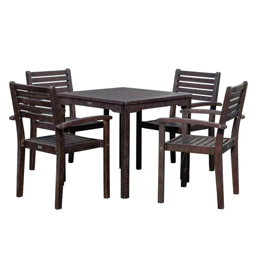 Leadville Eucalyptus Outdoor Square Dining Set With 4 Stacking Armchairs Natural Oil -DTYStore