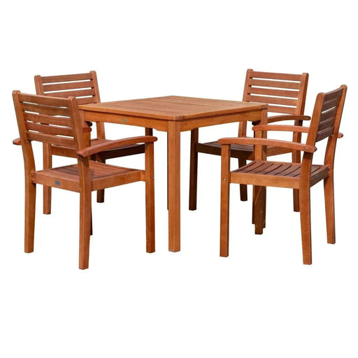 Leadville Eucalyptus Outdoor Square Dining Set With 4 Stacking Armchairs -DTYStore