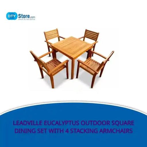 Leadville Eucalyptus Outdoor Square Dining Set With 4 Stacking Armchairs -DTYStore