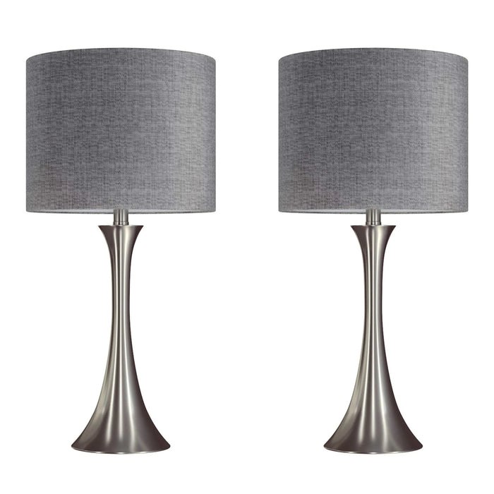 Lenuxe 24' Contemporary Metal Table Lamp in Brushed Nickel with Grey Textured Linen Shade from Grandview Gallery by LumiSource - Set of 2 Default -DTYStore