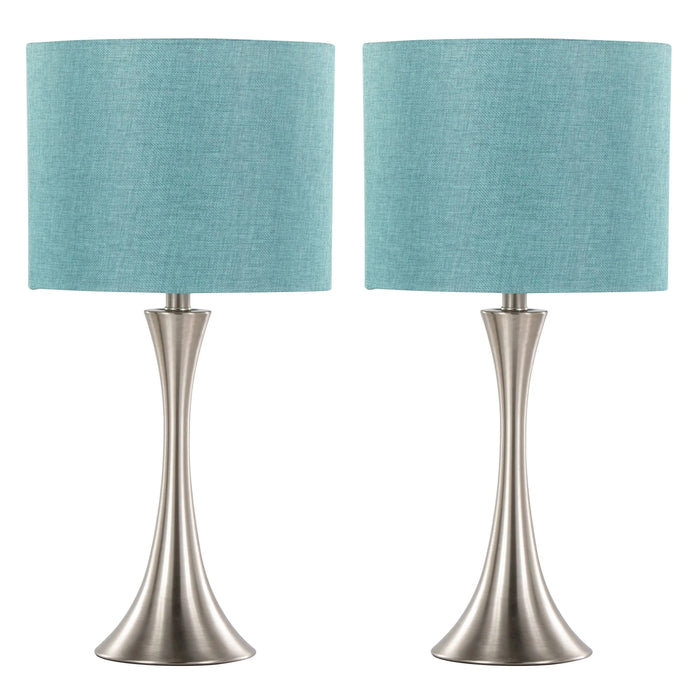 Lenuxe 24' Contemporary Metal Table Lamp in Brushed Nickel with Turquoise Textured Linen Shade from Grandview Gallery by LumiSource - Set of 2 Default -DTYStore